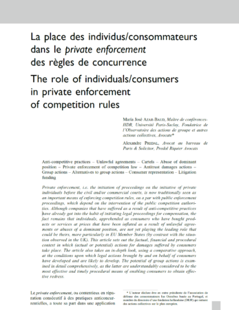 Le rôle des consommateurs, dans le private enforcement du droit de la concurrence